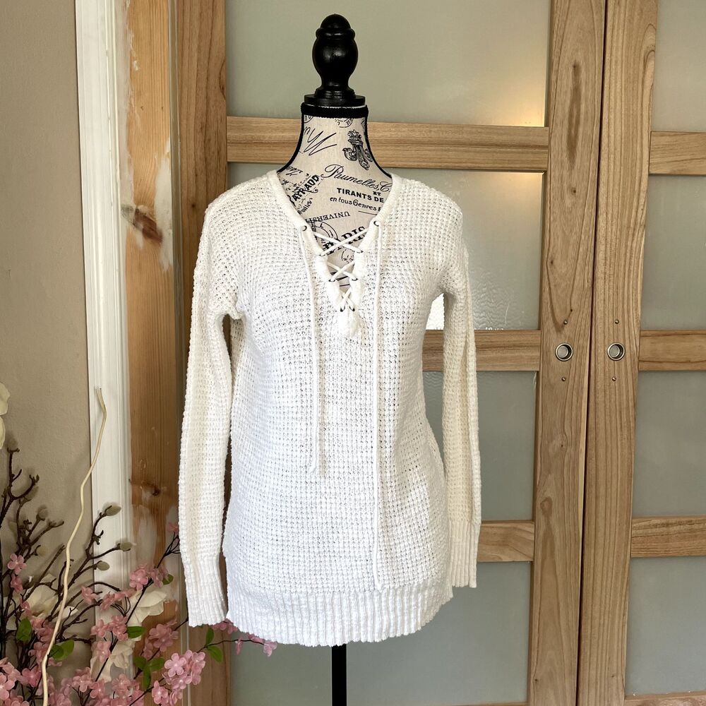American Eagle Sweater S Women Ivory Cream Cottagecore Knit Long Sleeve Cozy